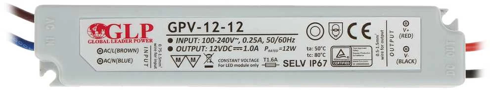 12W LED Maitinimo šaltinis GLP 12V IP67