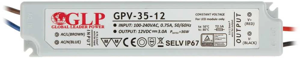 36W LED Maitinimo šaltinis GLP 12V IP67