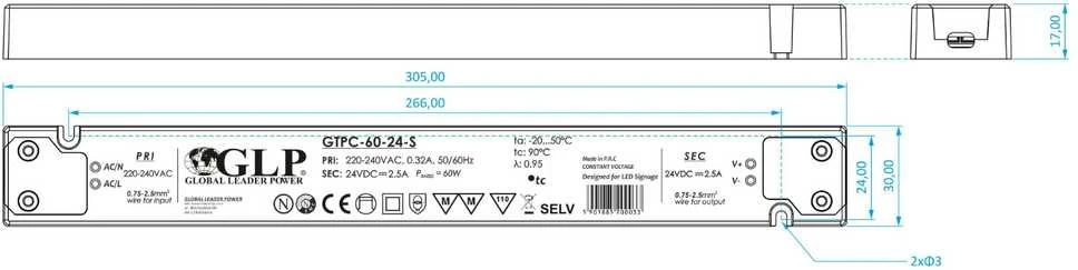 GLP 60W LED maitinimo šaltinis GTPC SLIM, 12V, IP20