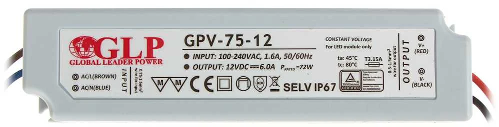 TST 72W LED Maitinimo šaltinis GLP 12V IP67