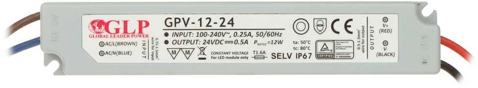 12W LED Maitinimo šaltinis GLP 24V IP67
