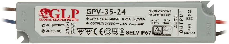 36W LED Maitinimo šaltinis GLP 24V IP67