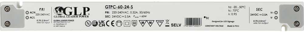 Mpl Power 60W LED maitinimo šaltinis GTPC SLIM, 24V, IP20