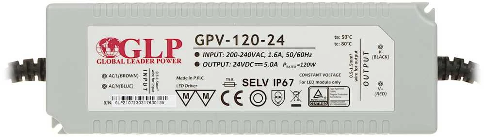 Mojeledy 120W LED maitinimo šaltinis GLP 24V, IP67