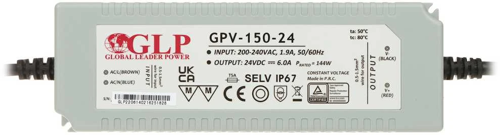 Global Leader Power 144W LED maitinimo šaltinis GLP 24V, IP67