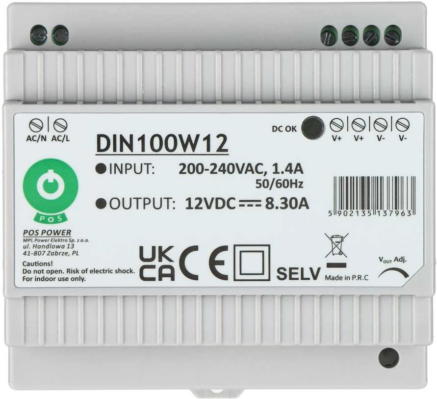 Mpl Power 100W LED Maitinimo šaltinis POS DIN100W12