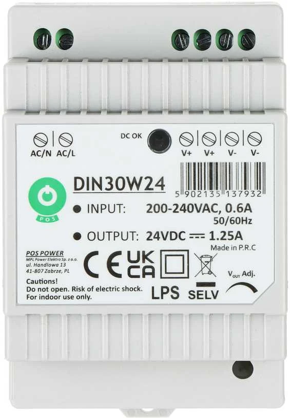 Oem Maitinimo šaltinis DIN30W24 tvirtinamas ant DIN bėgio 24V 1.25A 30W