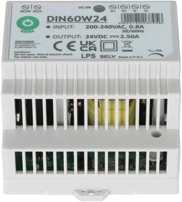 Mpl Power Elektro Oem Maitinimo šaltinis DIN60W24 montuojamas ant DIN bėgio 24V 2.5A 60W