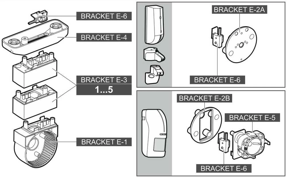 JUDĖJIMO JUTIKLIŲ MODULINĖS RANKENOS KORPUSAS BRACKET-E-1 SATEL