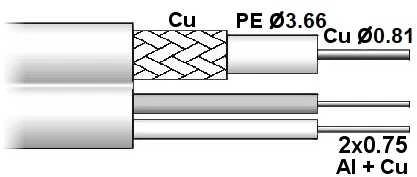 Kabelio RG-59 su maitinimu techninė schema