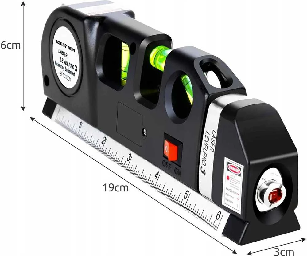 Bigstren lazerinis gulsčiukas su matavimo juosta 250 cm Bigstreen 21747