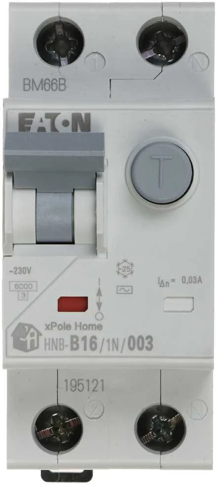 LIKUTINĖS SROVĖS GRANDINĖS PERTRAUKIKLIS HNB-B16/1N/003 VIENFAZIS, AC TIPAS 30 mA 16 A EATON