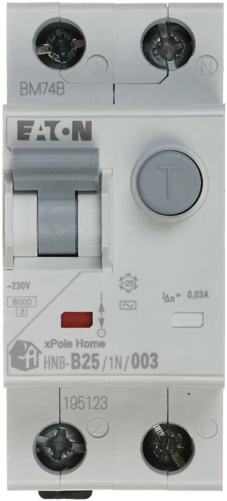LIKUTINĖS SROVĖS GRANDINĖS PERTRAUKIKLIS HNB-B25/1N/003 VIENFAZIS, AC TIPAS 30 mA 25 A EATON