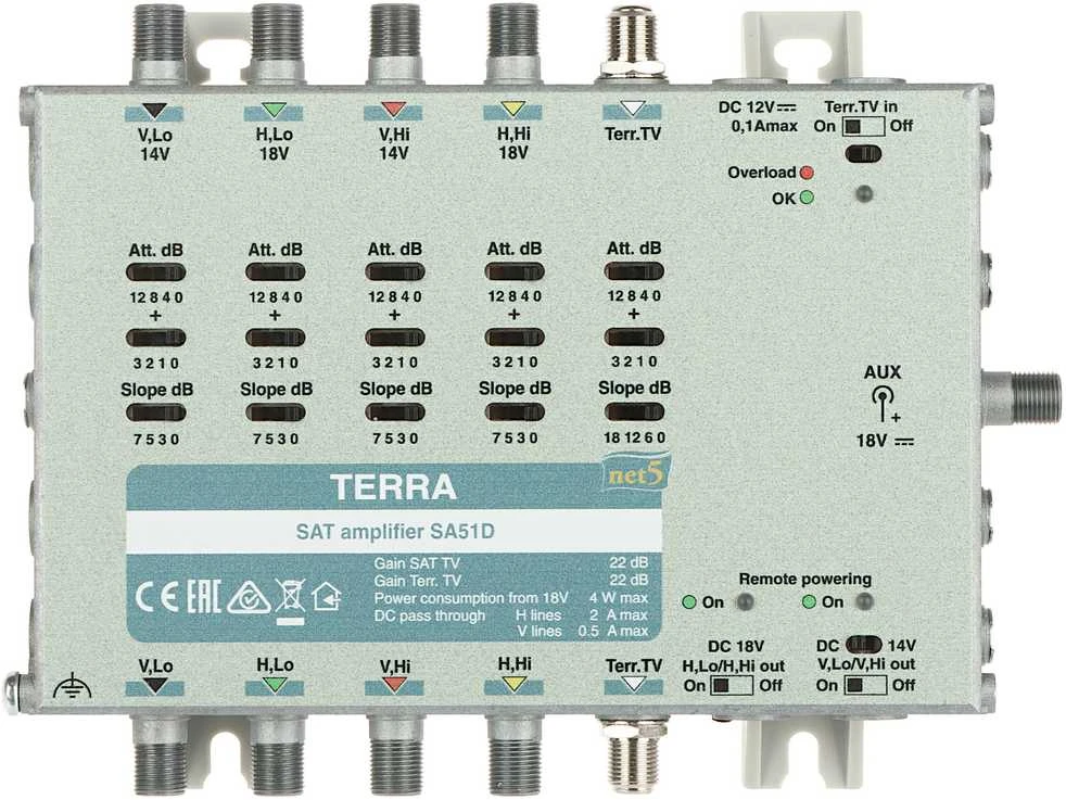 MULTISWITCH‘Ų STIPRINTUVAS SA-51D 5 ĮVESTYS / 5 IŠVESTYS TERRA