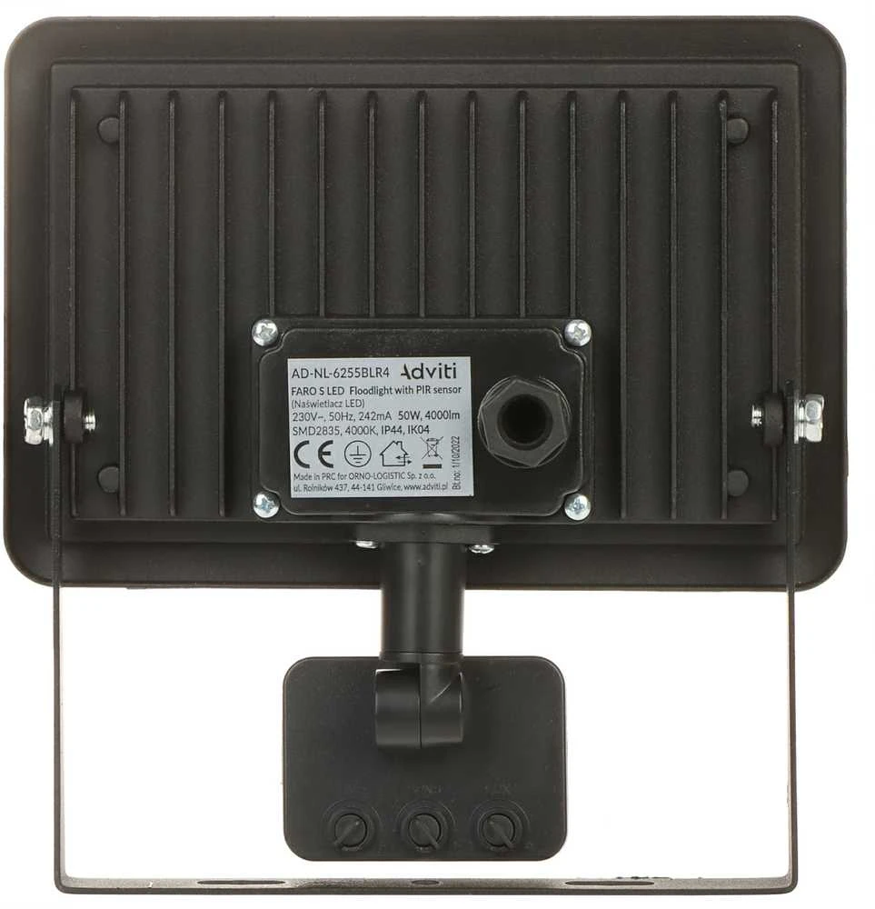 Orno FARO S LED prožektorius su PIR 50W, 4000lm, IP44, 4000K, aliuminis + stiklas