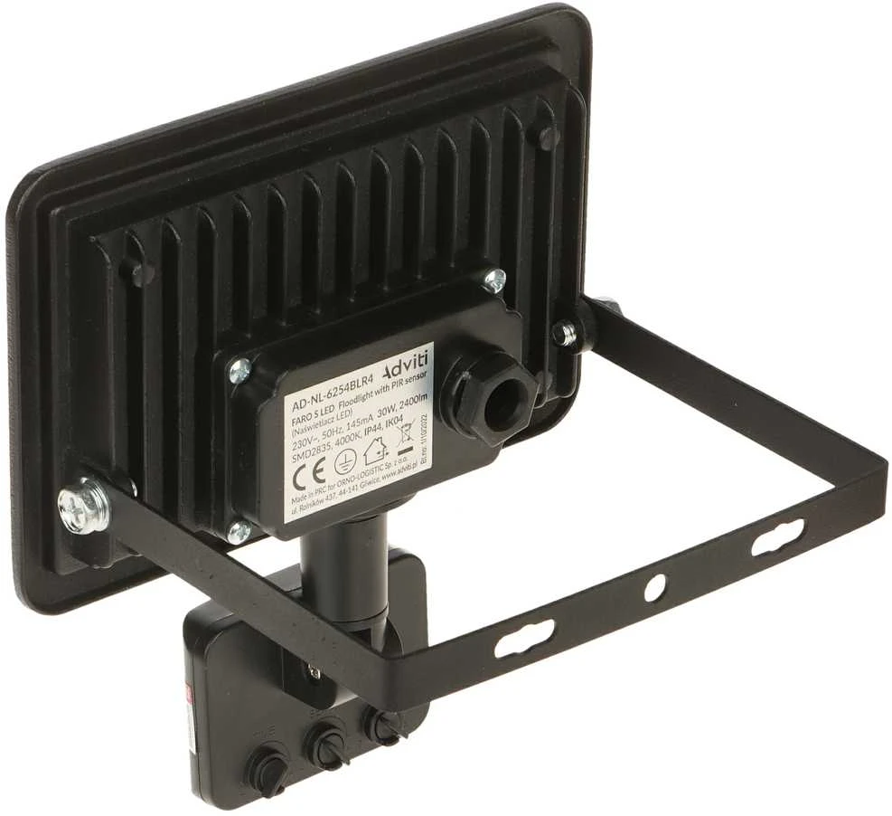 Orno FARO S LED prožektorius su PIR 30W, 2400lm, IP44, 4000K, aliuminis + stiklas