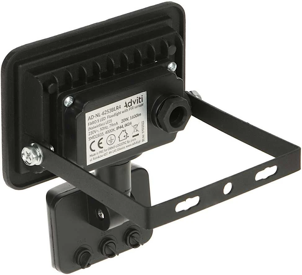 Orno FARO S LED prožektorius su PIR 20W, 1600lm, IP44, 4000K, aliuminis + stiklas