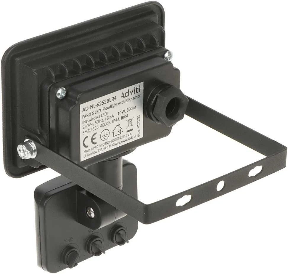 Orno FARO S LED prožektorius su PIR 10W, 800lm, IP44, 4000K, aliuminis + stiklas
