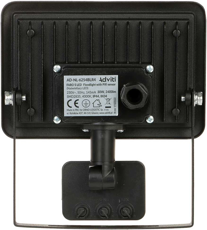 Orno FARO S LED prožektorius su PIR 30W, 2400lm, IP44, 4000K, aliuminis + stiklas