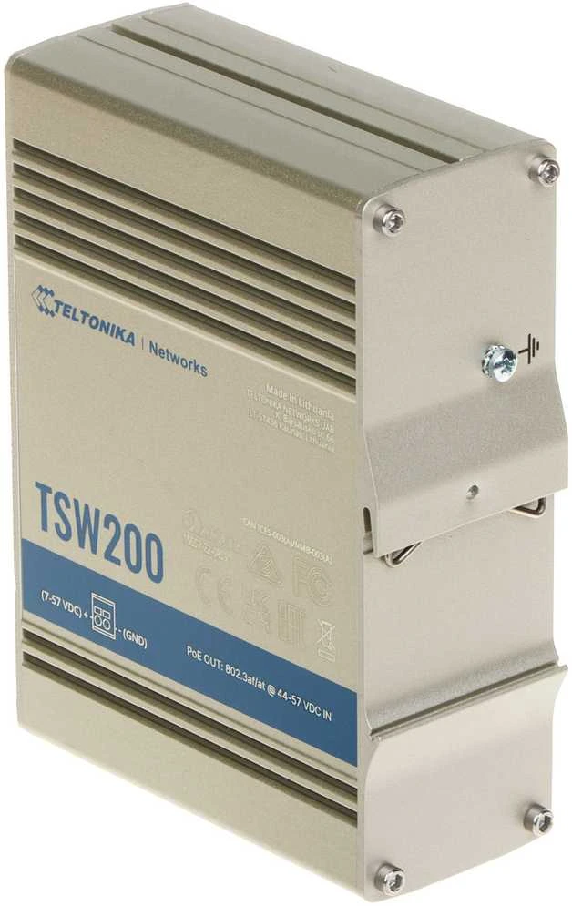 Teltonika | Ethernet komutatorius | TSW200 | Nevaldomas | Stalinis | Gigabito Ethernet (varinis) jungčių kiekis: 8 | 10 Gbps (RJ-45) jungčių kiekis: 0 | SFP jungčių kiekis: 2 | SFP+ jungčių kiekis: 0 | Combo jungčių kiekis: 0 | Maitinimo per Ethernet (PoE) jungčių kiekis: 8 | Maitinimo šaltinio tipas: Apsaugos klasė: IP30 | 24 mėn.