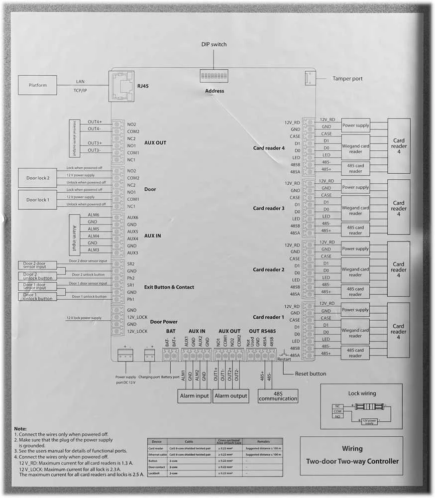 ASC2202C-D Dahua kontrolerio elektros sujungimų schema