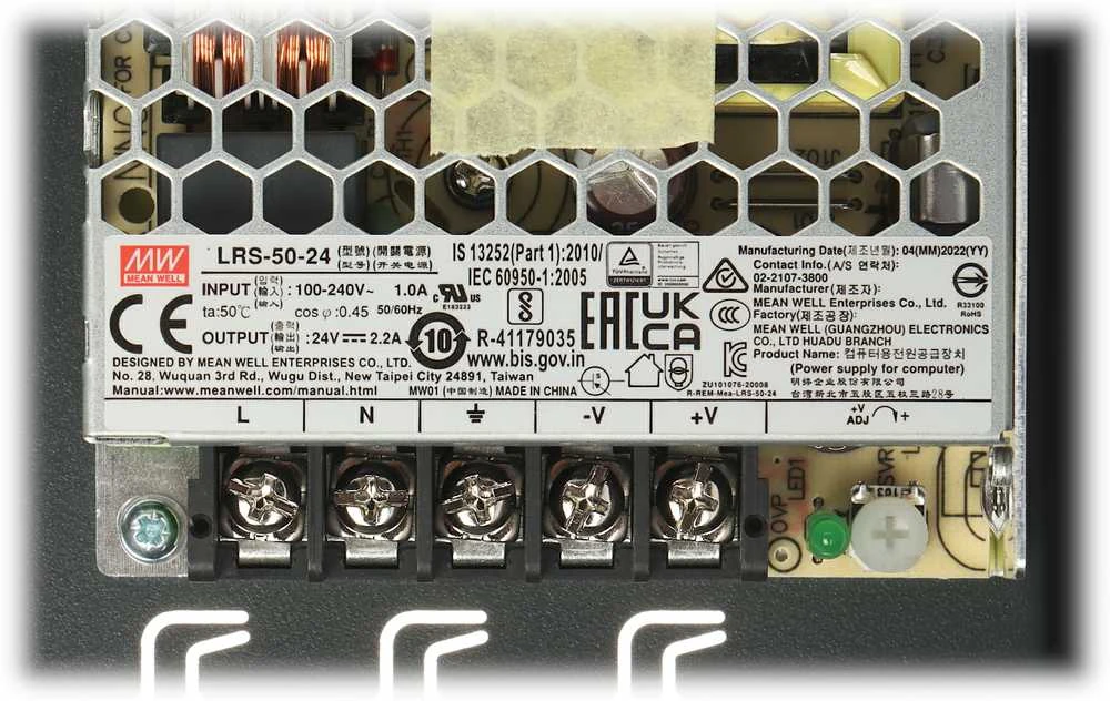 Mean Well LRS-50-24 maitinimo šaltinio jungtys