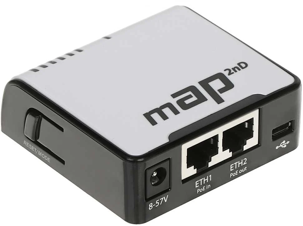 Šakotuvas MIKROTIK MT RBmAP2nD MikroTik MAP RouterOS L4 64MB RAM, 2xLAN (PoE In & PoE Out), 802.11b/g/n
