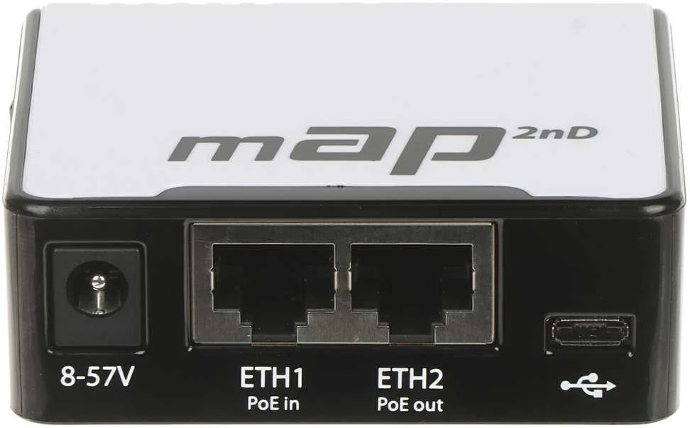 Šakotuvas MIKROTIK MT RBmAP2nD MikroTik MAP RouterOS L4 64MB RAM, 2xLAN (PoE In & PoE Out), 802.11b/g/n