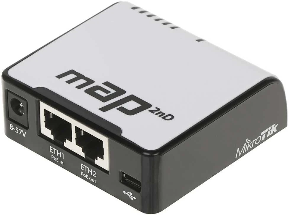 Šakotuvas MIKROTIK MT RBmAP2nD MikroTik MAP RouterOS L4 64MB RAM, 2xLAN (PoE In & PoE Out), 802.11b/g/n