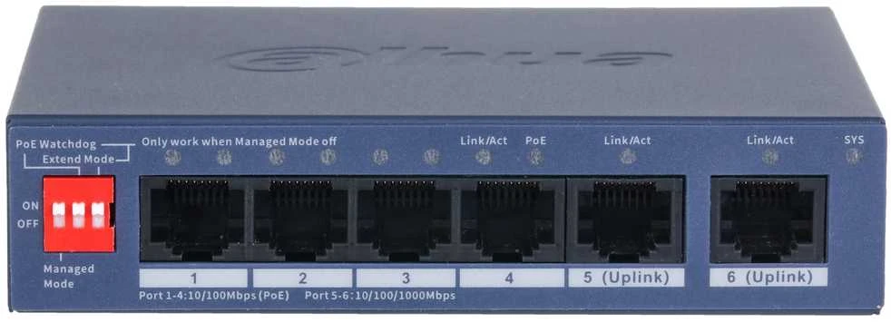 Šakotuvas Dahua Technology PFS3008-8GT-96 tinklo komutatorius Ne-valdomas L2 Gigabit Ethernet (10/100/1000) Juoda Maitinimas per Eternetą (PoE)