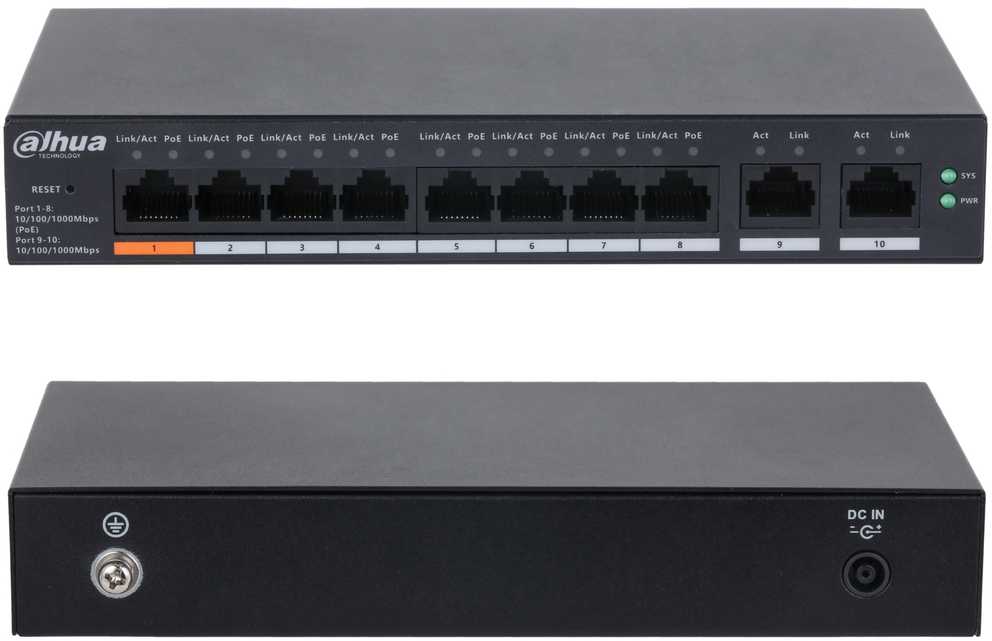 Šakotuvas Dahua CS4010-8GT-60 Switch PoE 8xPoE, 2xUpLink, debesų tvarkymas