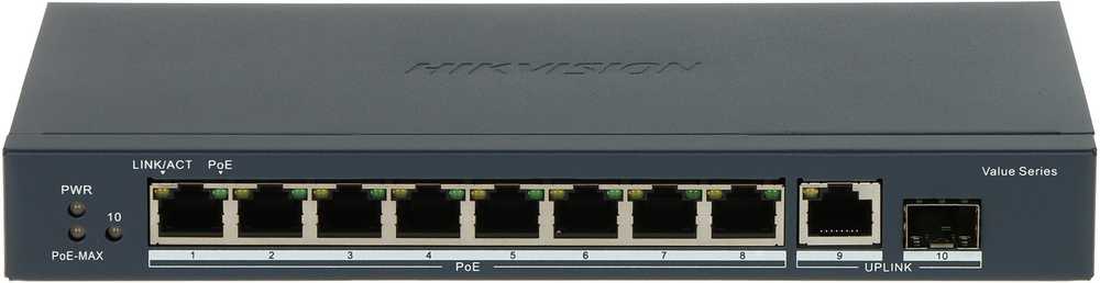Šakotuvas Hikvision 10 prievadų 8 PoE prievadų komutatorius DS-3E0510P-E/M