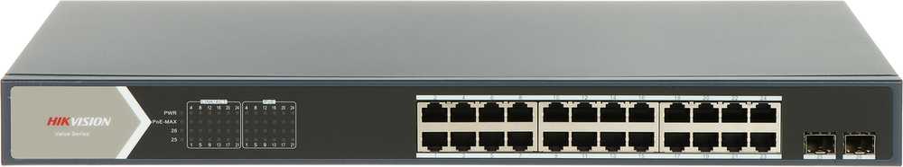 Šakotuvas Hikvision 26 prievadų 24 PoE prievadų komutatorius DS-3E0526P-E/M