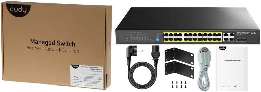 Šakotuvas Valdomas komutatorius - Cudy GS2028PS4 L2 Gigabit Ethernet PoE 1U Juodas
