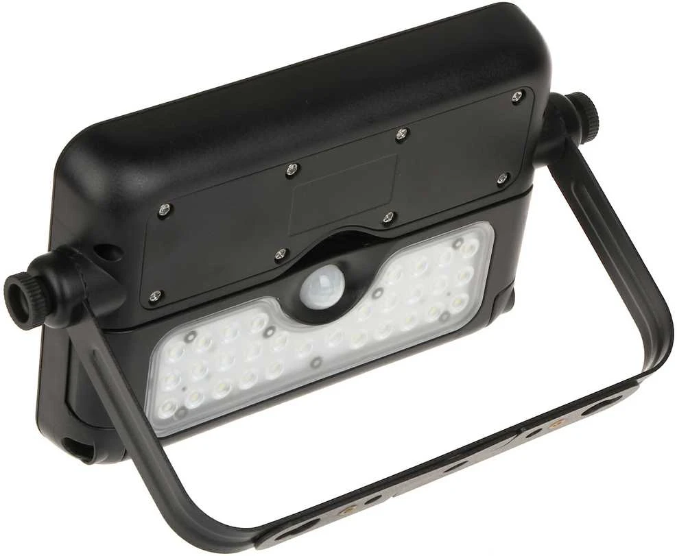 LUX LED 5W, saulės energija varomas prožektorius su judesio jutikliu 500lm, IP65, 4000K, 2x1500mAh, juodas