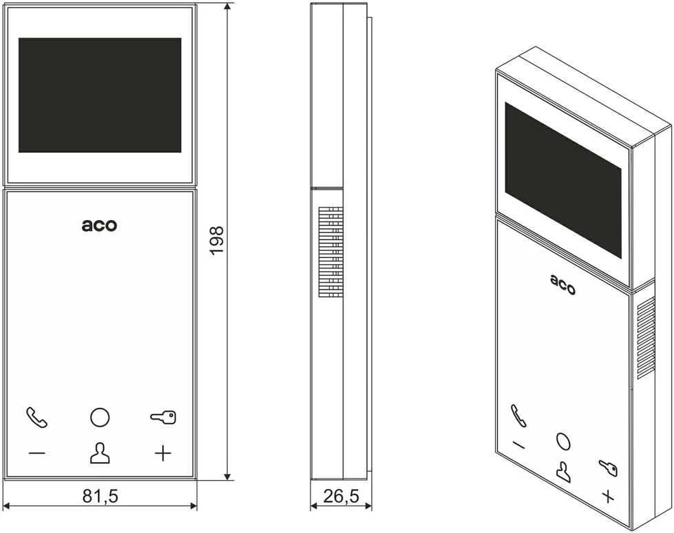 Carruzzo ACO MP800 G2 spalva. paroda. 3.5 su jutiklinėmis funkcijų piktogramomis