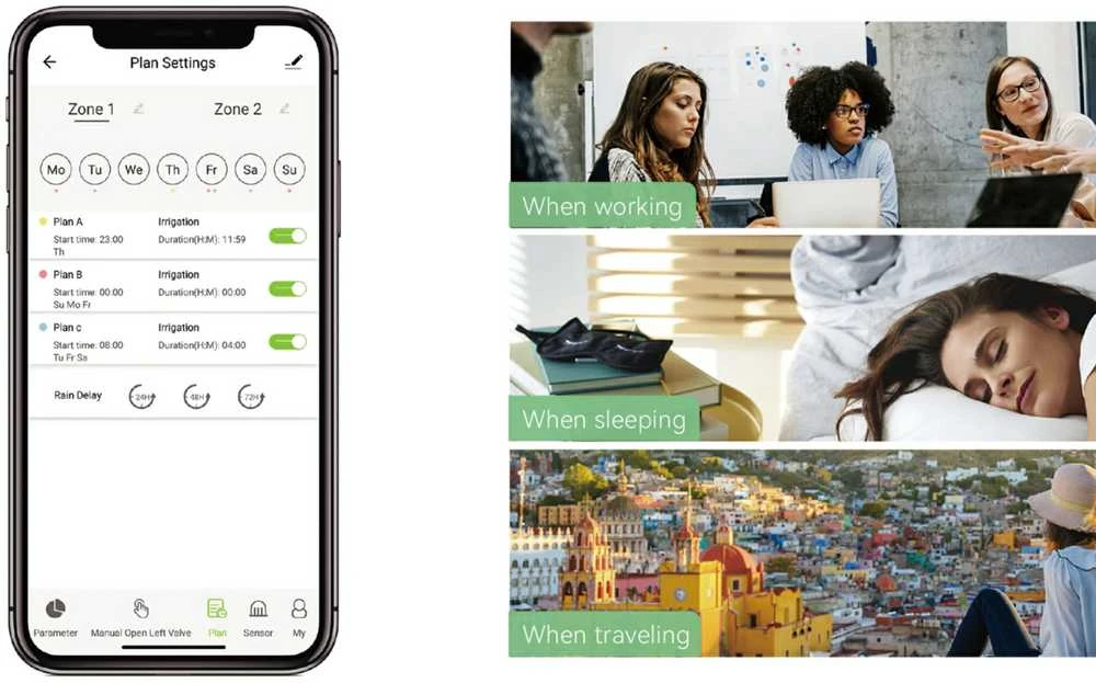 Aptel Išmanioji „RainPoint“ dviejų vožtuvų laistymo sistema su „Tuya“ „Wi-Fi“ šliuzu