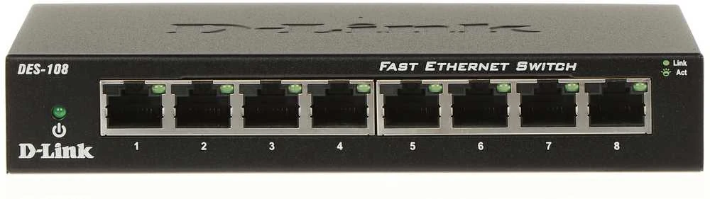 Šakotuvas D-Link DES-108 tinklo komutatorius Ne-valdomas Fast Ethernet (10/100) Juoda