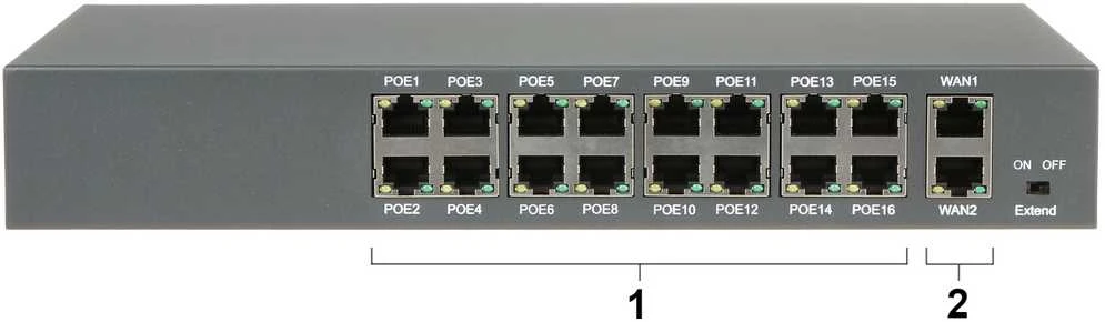 Apti Tinklo šakotuvas 10/100MBps 16 jungčių POE + 2 jungtys 10/100/1000MBps (HT1612)