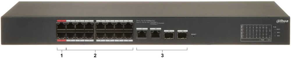Šakotuvas Dahua Technology CS4218-16ET-240 – 16 prievadų PoE komutatorius + 2 RJ45/SFP