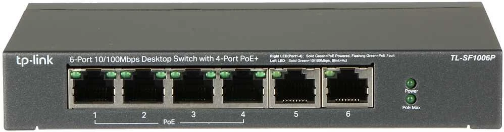 Šakotuvas TP-LINK | Jungiklis | TL-SF1006P | Nevaldomas | Darbalaukis | 10/100 Mbps (RJ-45) jungtys kiekis 6 | PoE+ jungtys kiekis 4 | Maitinimo tipas Išorinis