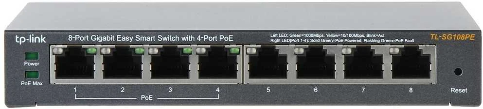 TP-Link 8 prievadų "Gigabit Easy Smart" komutatorius su 4 prievadų PoE (TL-SG108PE)