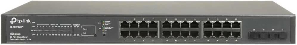 Šakotuvas TP-LINK | „JetStream“ 28 prievadų gigabito išmanusis komutatorius | TL-SG2428P | Valdomas žiniatinklyje | Montuojamas prie stovo | SFP jungčių kiekis: 4 | PoE+ jungčių kiekis: 24 | Maitinimo šaltinio tipas: vienas