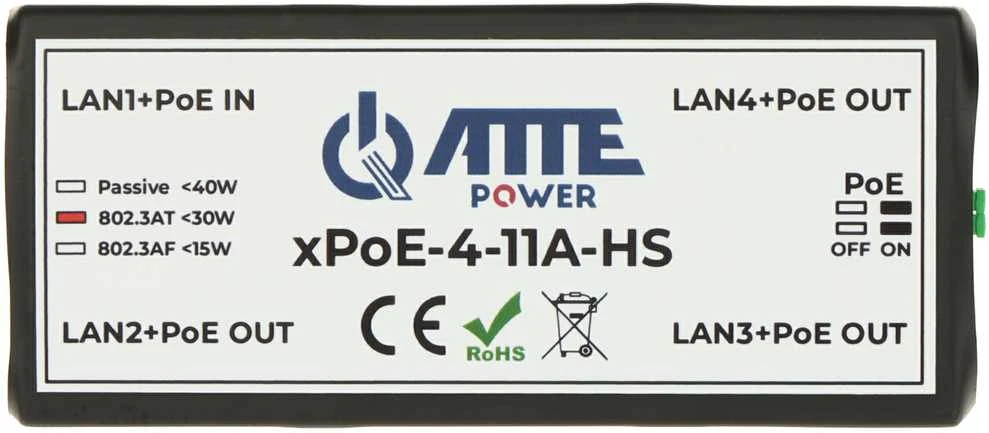 Šakotuvas SWITCH‘AS POE, EXTENDER XPOE-4-11A-HS 4 PRIEVADŲ ATTE