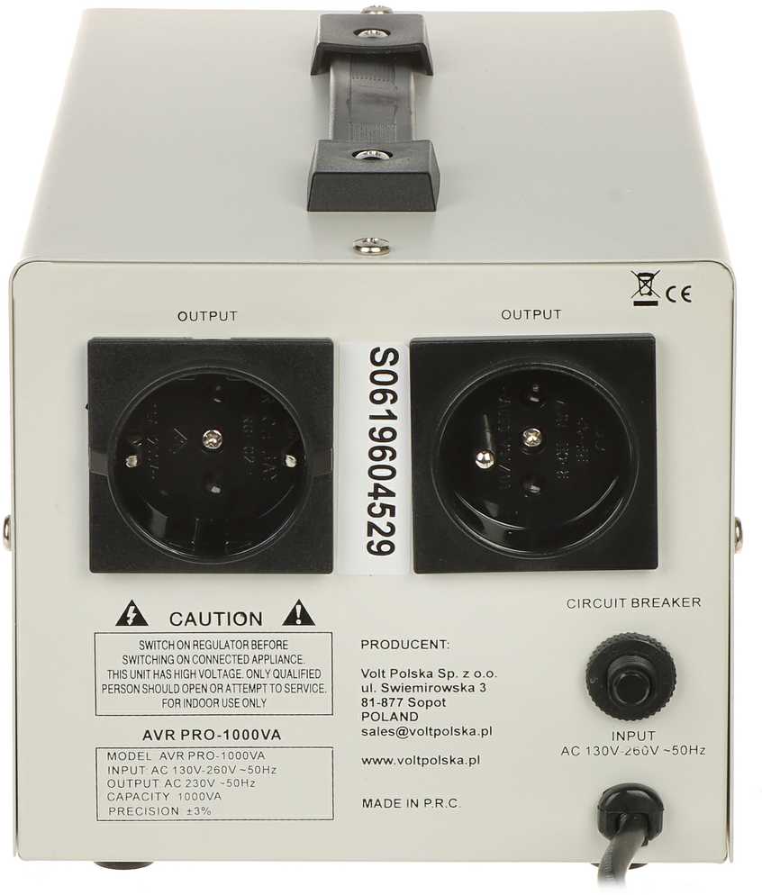Voltage Stabilizer Volt Polska AVR Pro 1000VA 3% Servo
