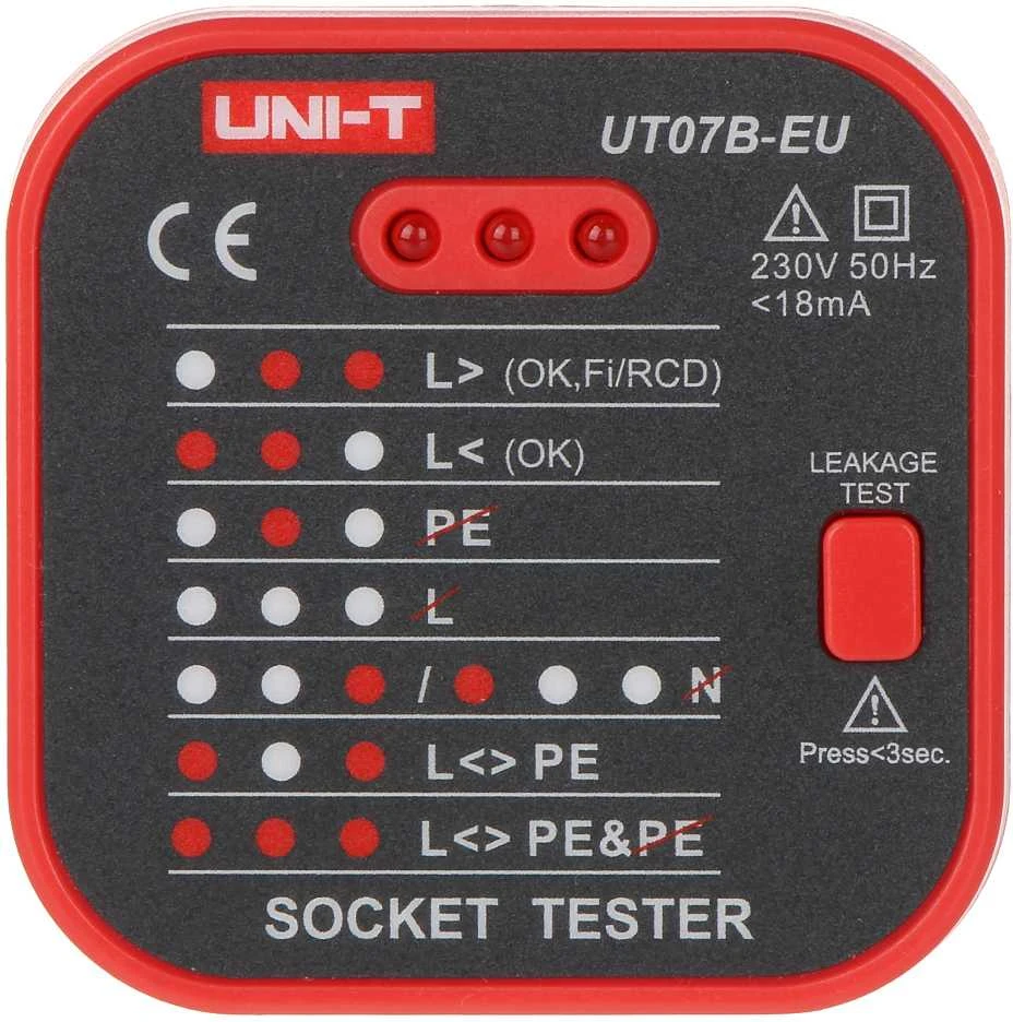 TINKLINIŲ LIZDŲ SU PATIKRINIMO FUNKCIJA TESTERIS RCD UT-07B-EU UNI-T