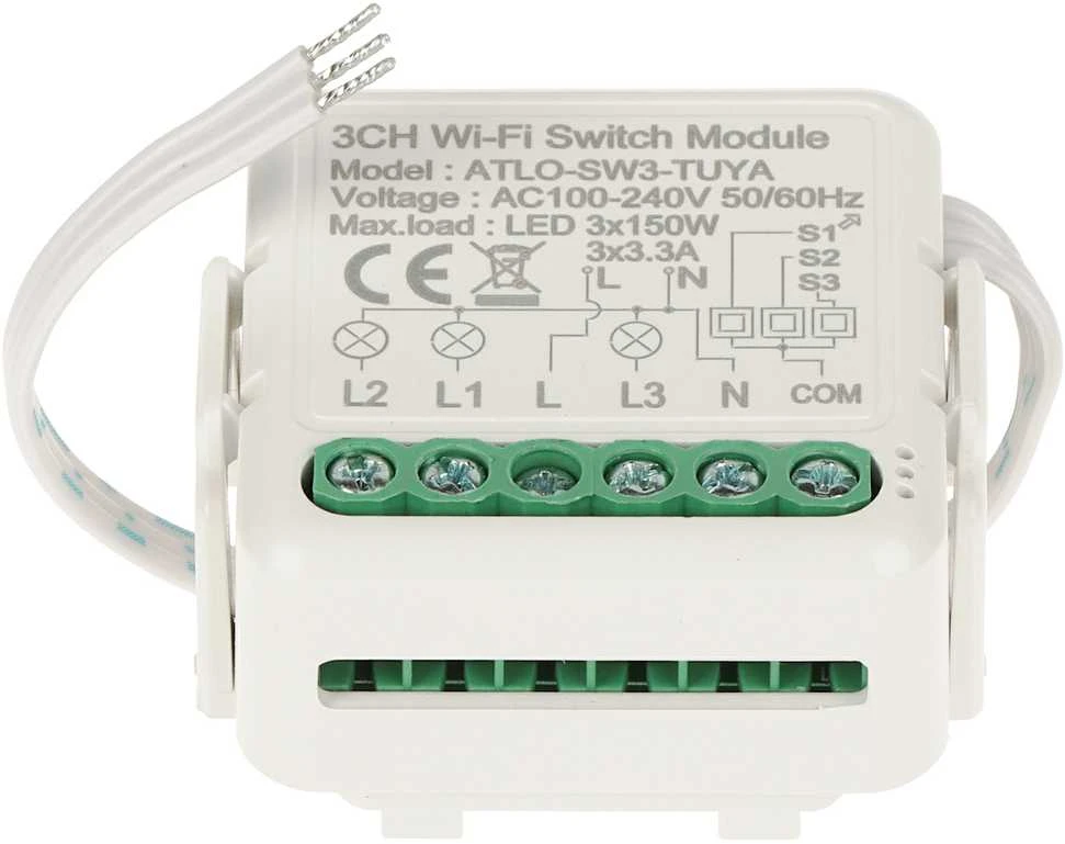 Genway Ubiquiti TRIGUBAS IŠMANUSIS LED APŠVIETIMO VALDIKLIS ATLO-SW3-TUYA Wi-Fi, Tuya Smart