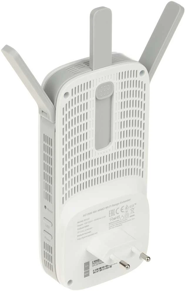 TP-LINK | AC1900 „Wi-Fi“ diapazono plėtiklis | RE550 | 802.11ac | 2GHz/5GHz | 600+1300 Mbit/s | 10/100/1000 Mbit/s | Ethernet LAN (RJ-45) jungtys: 1 | MU-MiMO: Ne | ne PoE | Antenos tipas: 3 išorinės