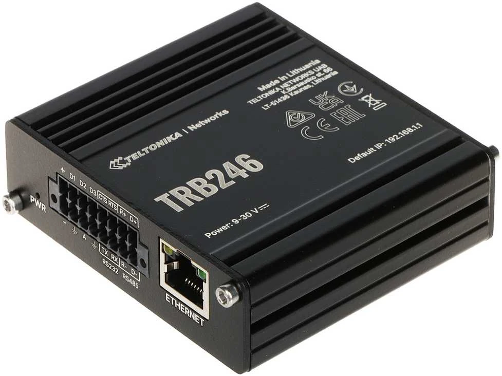 Maršrutizatorius Teltonika LTE Cat 4 Gateway | TRB246 | 10/100 Mbit/s | Ethernet LAN (RJ-45) jungtys 1 | Tinklelio atramos Nr. | MU-MiMO Nr. | 2G/3G/4G