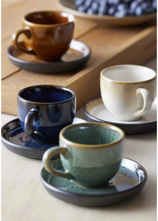 Puodeliai Espresso kavai su lėkštute BITZ Amber/Juodas 0.07 l